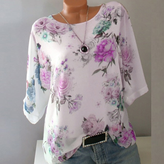 Rarove Summer Floral Print Women Blouse 5XL Plus Size Chiffon Blouses Half Sleeve Beach Shirt Office Work Shirts Blusas Feminina Tops