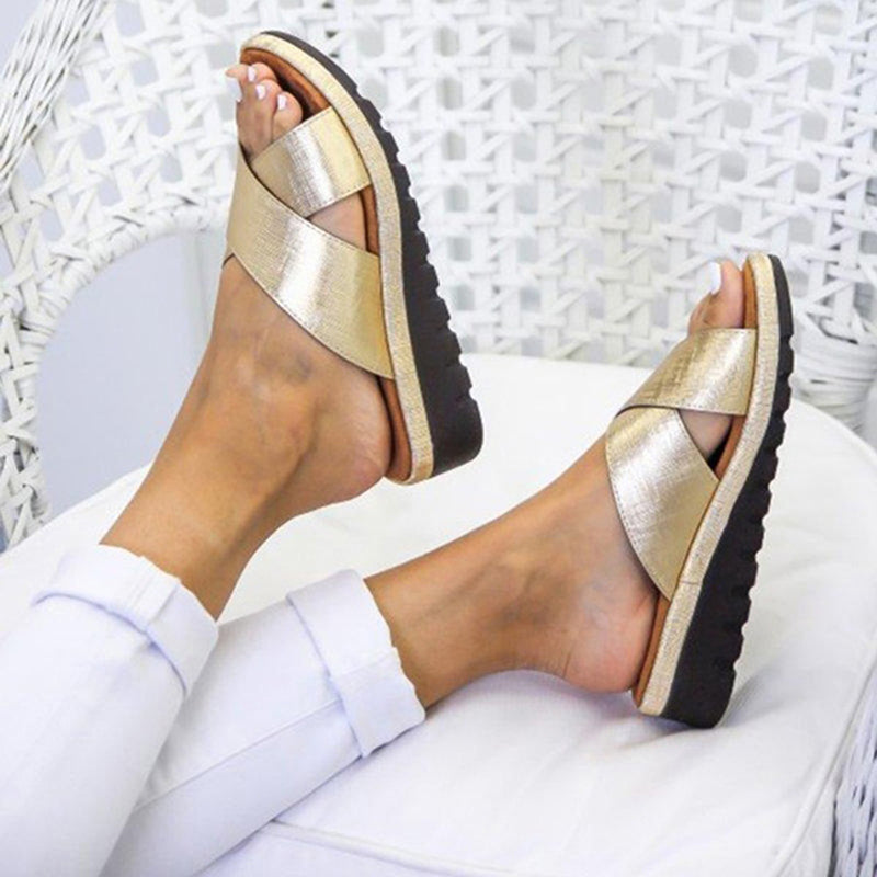 Rarove Summer Women Comfy PU Leather Shoes Ladies Platform Flat Sandal Soft Big Toe Foot Orthopedic Correction Casual Sandal