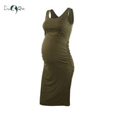Women's Maternity Dress Sleeveless Tank Dresses Side Ruching Striped Pregnancy Dress Casual Knee Length Bodycon Baby shower