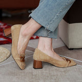 Rarove Black Friday 2022 New Spring/Autumn Women Shoes Round Toe Square Heel Women Pumps Sheep Suade Tassel Chunky Heel Slip-On Solid Lady Shoes