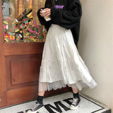 Long Tulle Midi Skirts Womens 2021 Autumn Elastic High Waist Mesh Tutu Pleated Skirts Female Black White Long Skirt Streetwear