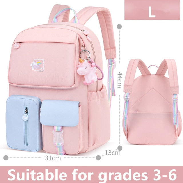 Rarove Back to school supplies 2 Size Rainbow School Backpacks Suitable Cartoons School Bags For Girls Schoolbag Grades 1-6 Women Travel Bag Backpack