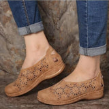 Rarove New Woman Leather Vintage Sandals Female Hollow Out Wedges Platform Shoes Plus Size Women Summer Slip On Retro Moccasins Sandals