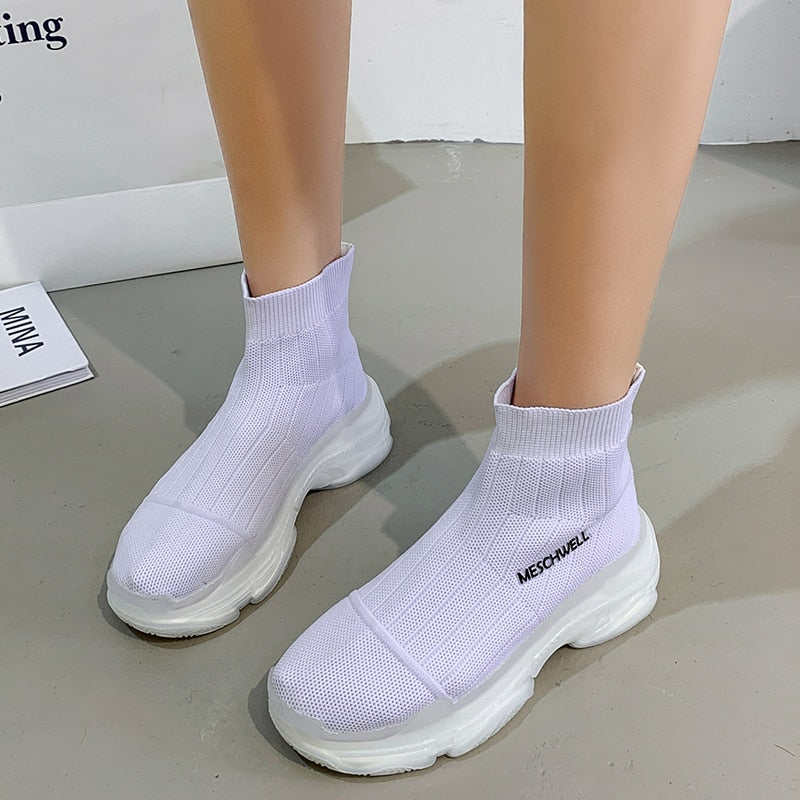 Rarove Back to school Fashion Women Boots Summer High Top Slip-On Breathable Socks Shoes Fashion Women's Chunky Sneakers Pink Green Sport Shoes