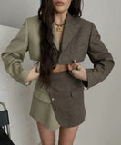 Rarove Fashion Women Vintage Patchwork Crop Blazer Mujer Notched Collar Single Button Suit Outerwear Autumn Chic Tops