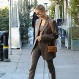 Rarove Office Wear Single Button Blazer Coat Women Fashion Vintage Brown Long Sleeve Pockets Female Outerwear Autumn