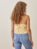 Rarove Summer Top Spaghetti Strap Fashion Back Elastic Zipper Women Camis Vintage Yellow Tartan Floral Print Tank Top