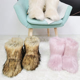 Rarove Winter Women's Snow Boots Luxury Fur Boots Fluffy Warm Furry Snow Boots Female Fashion Outdoor Non-Slip Shoes Mujer Mid Boots