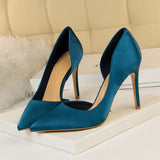 2022 Women 9.5cm High Heels Blue Pumps Satin Escarpins Luxury Stiletto Lady Shoes High Heels Scarpins Burgundy Green Prom Shoes