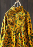 Rarove-Handmade Yellow retro Print Loose Fall Knitted sweaters