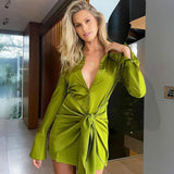 Rarove summer dresses for women 2023 Autumn Satin Wrap Shirt Dress For Women Elegant Long Sleeve Button Up Club Party Dresses Fashion Outfits Clothes