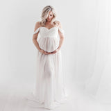 Rarove Maternity Photography Props Pregnancy Cloth Cotton+Chiffon Maternity Off Shoulder Half Circle Gown Shooting Photo Pregnant Dress