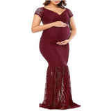 Maternity Short Sleeves Gown Maxi Photography Dresses Women Elegant Off Shoulder Lace Mermaid Pregnancy Dress Sexy Photo Shoot