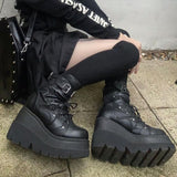Rarove Gothic Punk Street Women Ankle Boots Platform Wedges High Heels Short Boots New Fashion Design Rivet Cosplay Shoes