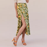 Rarove Skirts Womens Fashion Women Fruit And Floral Print Vintage Elegant Long Skirt High Waist A Line Sexy High Slit Midi Skirt