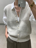 RAROVE Knitted Sweater Vest Women Stretchy Simple Basic Daily V-Neck Solid Open-Stitch Female Korean Clothes