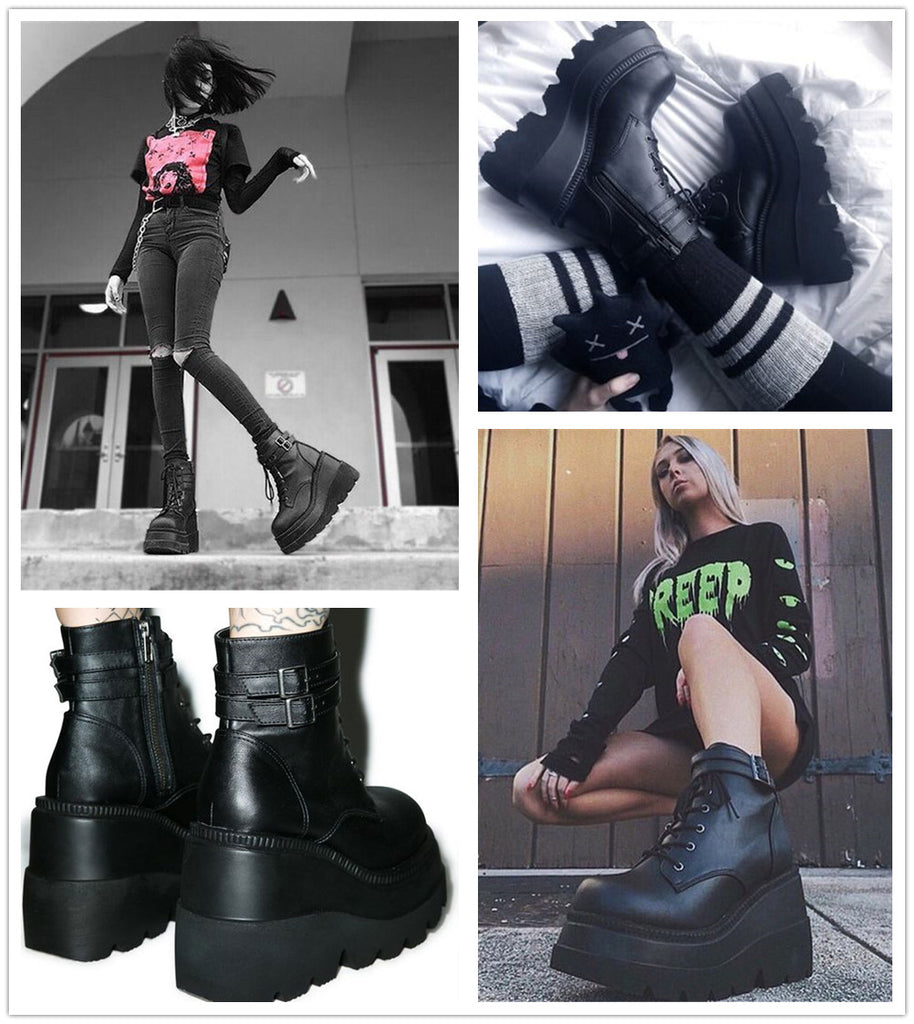 RAROVE Halloween Brand Design Big Sizes 43 Platform Boots High Heels Gothic Chunky Booties Cosplay Autumn Winter Wedges Shoes Ankle Boots Women