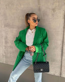 Rarove Women Fashion Loose Blazer Mujer Double Pockets Single Breasted Chic Suit Jacket Ladies Green Streetwear Outerwear