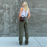Green Vintage Baggy Jeans Women'S Pockets Wide Leg Cargo Pants Streetwear Casual Y2K Low Waist Denim Straight Trouser
