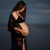 Boho Maternity Photography Kimono Dresses Crochet Lace Pregnancy Photo Shoot Dress See Through