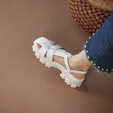 Rarove Black Friday 2022 Summer Women Sandals Covered Toe Platform Women Shoes Genuine Leather Wedges Shoes Solid Plus Size 42/43 Sandal