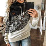 RAROVE Winter Leopard Print Sweatshirts Women Casual Turtleneck Long Sleeve Hoodies Fashion Drawstring Patchwork Female Pullovers Tops