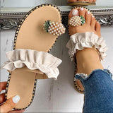 Rarove Lowest Price New Women Slipper Pineapple Pearl Flat Toe Bohemia Casual Shoes Beach Sandals Ladies Shoes Platform Sandalias