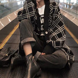 RAROVE Korean Style Lazy Wind Knitted Cardigan Sweater Women Autumn Winter Oversize Plaid Jumper Black Long Sleeve Jacket Coat