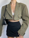 Rarove Women's Early Autumn New Fashion Retro All-Match Slim Waist One-Button Short Color Matching Blazer