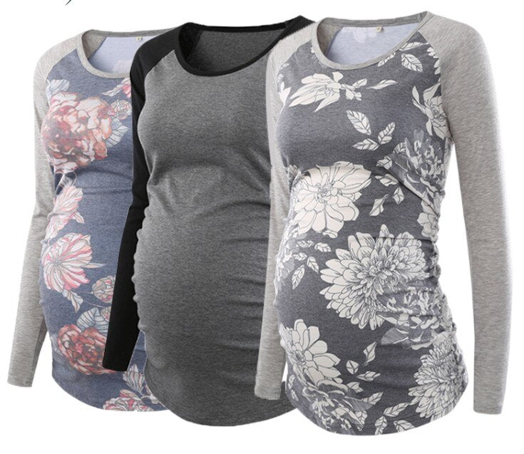 Women's Maternity Long Sleeve Pregnant Blouses Tops Flattering Side Ruching Maternity Clothes Pregnancy T-Shirt