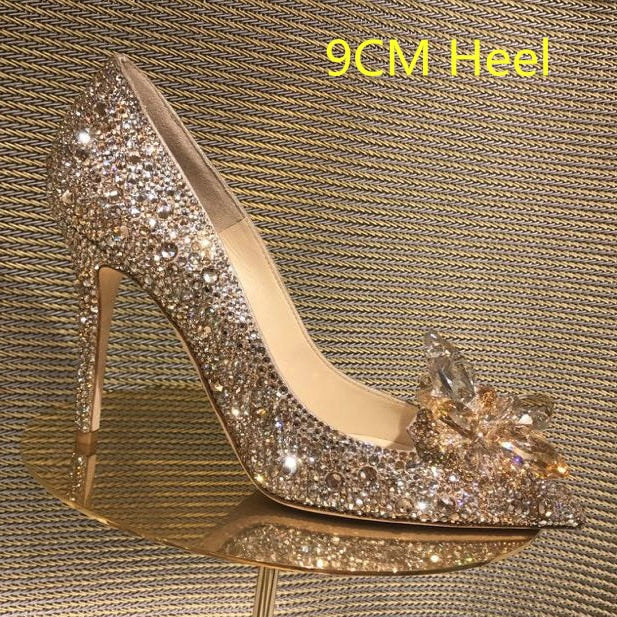 Rarove Newest  Cinderella Shoes Rhinestone High Heels Women Pumps Pointed toe Woman Crystal Party Wedding Shoes 5cm/7cm/9cm