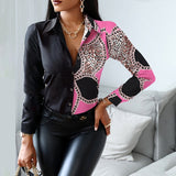 Rarove Women Fashion Shirt Lady Long Sleeve Blouse Turn-Down Collarbutton Design Print  Casual Shirts