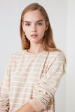 Rarove Stripe Single Jersey Detailed Basic Knitted Sweatshirt