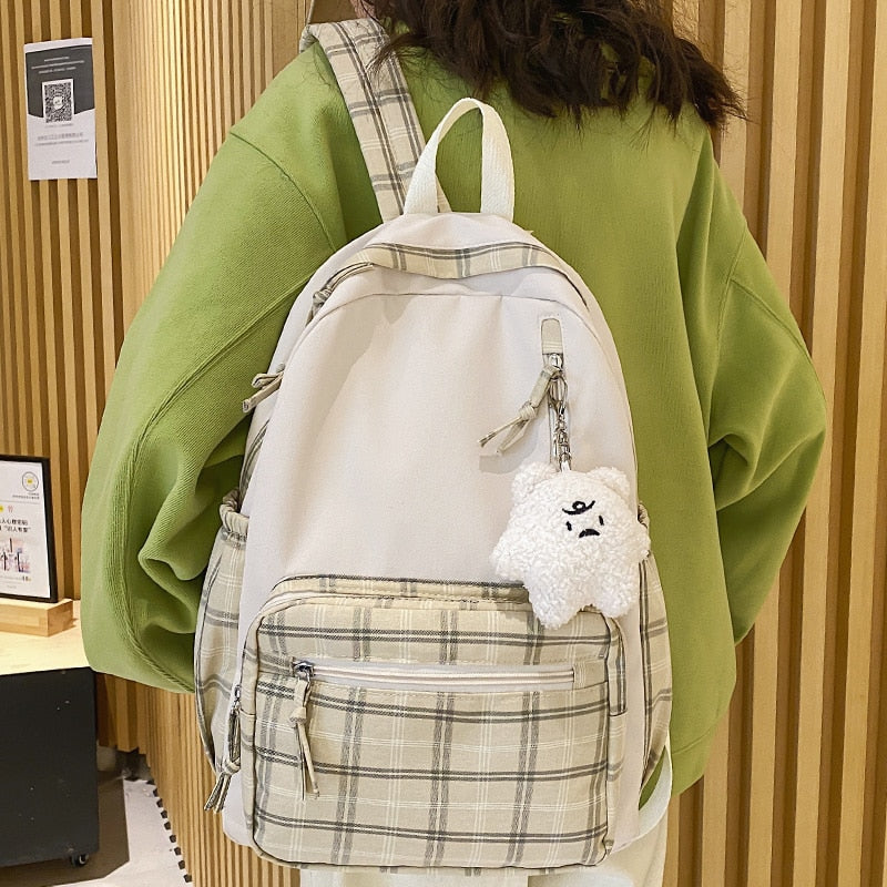 Rarove Back to school supplies Cute Girl Lattice Travel School Bag Fashion Lady Kawaii Book Backpack Trendy College Cool Female Plaid Backpack Women Laptop Bag