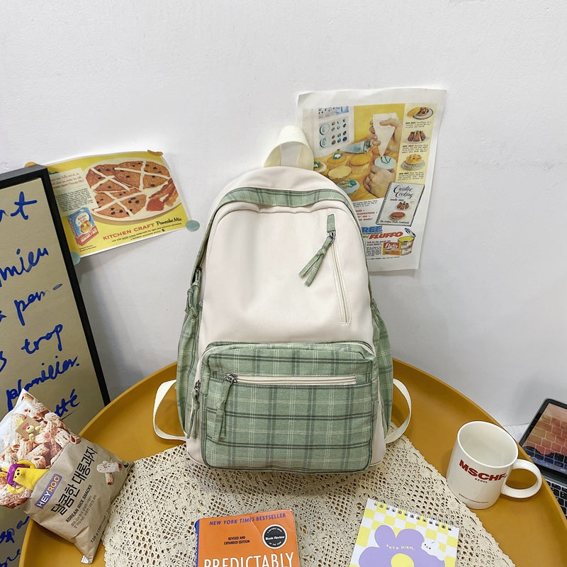 Rarove Back to school supplies Cute Girl Lattice Travel School Bag Fashion Lady Kawaii Book Backpack Trendy College Cool Female Plaid Backpack Women Laptop Bag