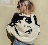 RAROVE Y2K Portrait Face Print Sweaters Oversized Long Sleeve Crewneck Gothic Grunge Pullovers Harajuku Aesthetics Tops