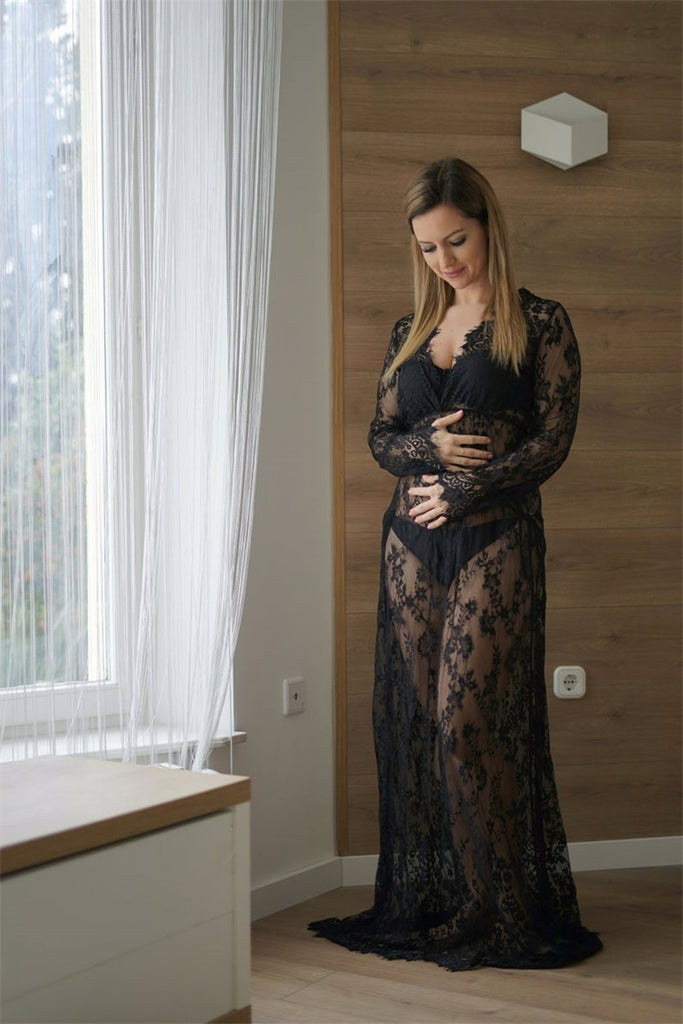 Rarove Women V-Neck Gown Lace Maternity Maxi Dresses Fancy Shooting Photo Pregnant Women Dresses Photography Props Maternity Clothing
