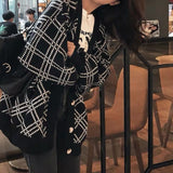 RAROVE Korean Style Lazy Wind Knitted Cardigan Sweater Women Autumn Winter Oversize Plaid Jumper Black Long Sleeve Jacket Coat