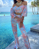 Rarove Women Fashion Two Piece Sets Print  Suits Summer Beach Streetwear Autumn 2 Piece Setstops +Elegant Long Pants