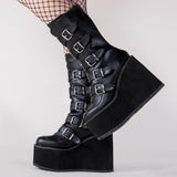 RAROVE Halloween Brand Dropship Plus Size Black Gothic Vampire Halloween Cosplay Punk Buckle Street Platform Wedge High Heel Boots Women Shoes