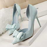 Graduation Prom Korean Fashion Women's Shoes Wedding Bow High Heels Stiletto Heels Shallow Pointed Head Side Empty Thin Shoes
