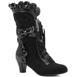 RAROVE Halloween Brand New Big Size 43 Sweet Bowknot Ruffles Med Heels Shoelace Gothic Lolita Style Mid Calf Boots Women Shoes