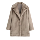 Rarove Women Faux Fur Long Coat Autumn Winter Plush Warm Soft Outerwear Elegant Slim-Fit Lapel Overcoat Casual Button Jacket