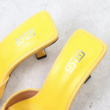2022 Summer Women 7cm High Heels Slides Mules Yellow Low Heels Slippers Girls Leather Stripe Designer Platform Plus Size Shoes