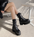 2022 Spring Lace-Up Motorcycle Boots for Women Round Toe Thick Platform High Heels Female Ankle Boots Gothic Style Shoes
