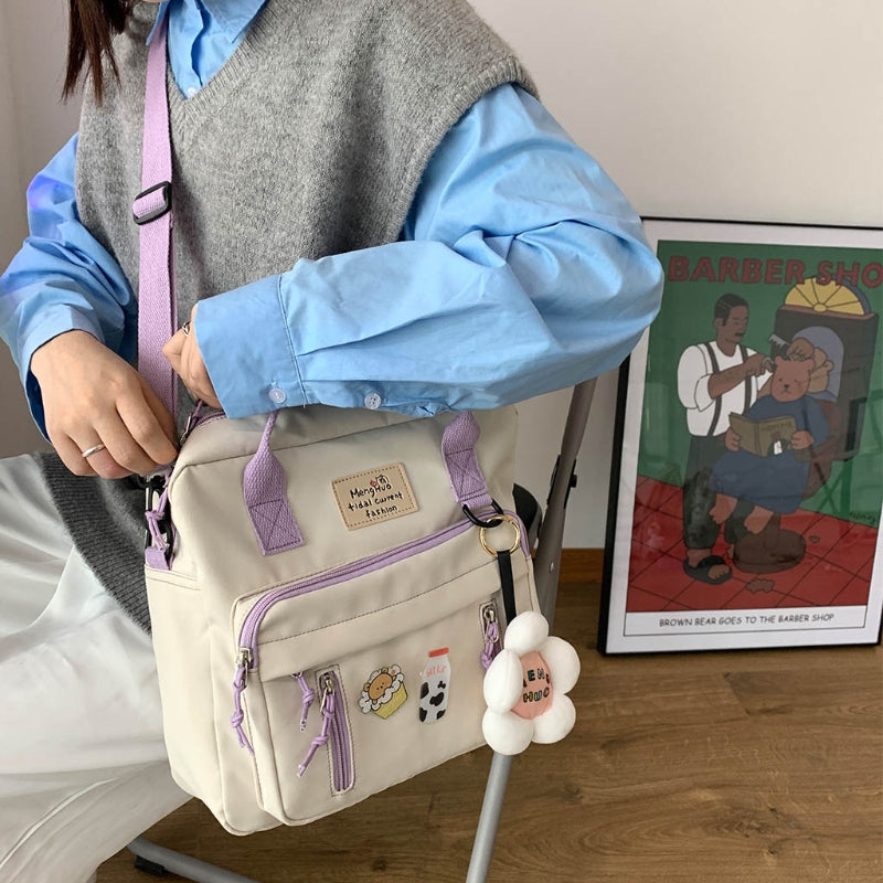 Rarove Back to school supplies Lovely Multifunctional Backpack Girl Ring Buckle Portable Travel Bag Female Small Schoolbag Badge Women Backpacks