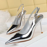 Rarove Luxury Women Stripper 9.5cm High Heels Slingback Sandals Office Lady Stiletto Heels Sandals Wedding Prom Shoes Plus Size