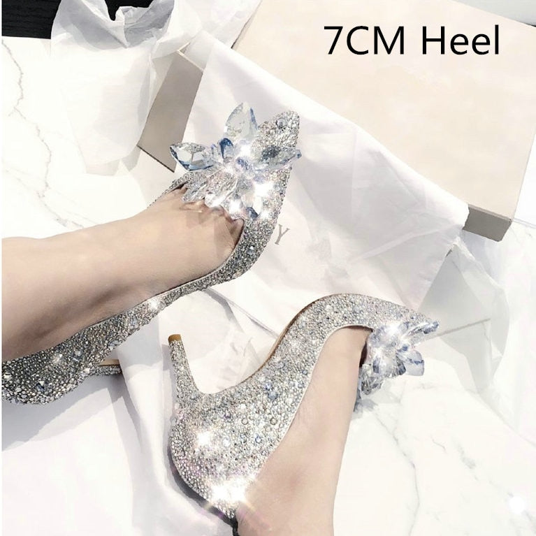 Rarove Newest Cinderella Shoes Rhinestone High Heels Women Pumps Point