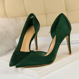 2022 Women 9.5cm High Heels Blue Pumps Satin Escarpins Luxury Stiletto Lady Shoes High Heels Scarpins Burgundy Green Prom Shoes