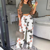 Rarove Autumn outfits Fashion Two Piece Set Casual Wear Suits Set Two Piece Outfit Solid Sleeveless Crop Top & High Waist Pants Set